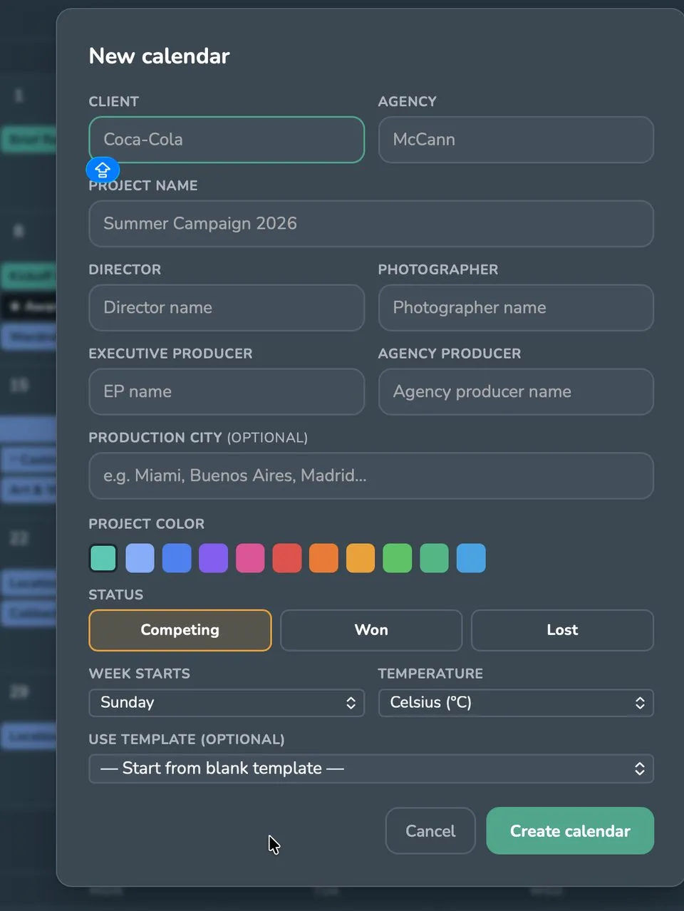 Create the project in seconds