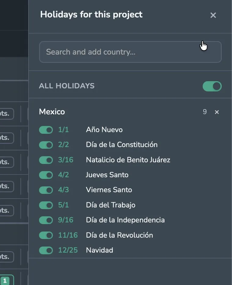 Holidays built in by country