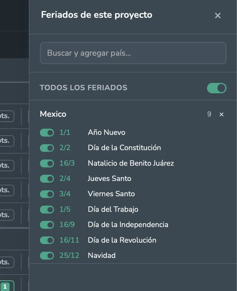 Feriados integrados por país